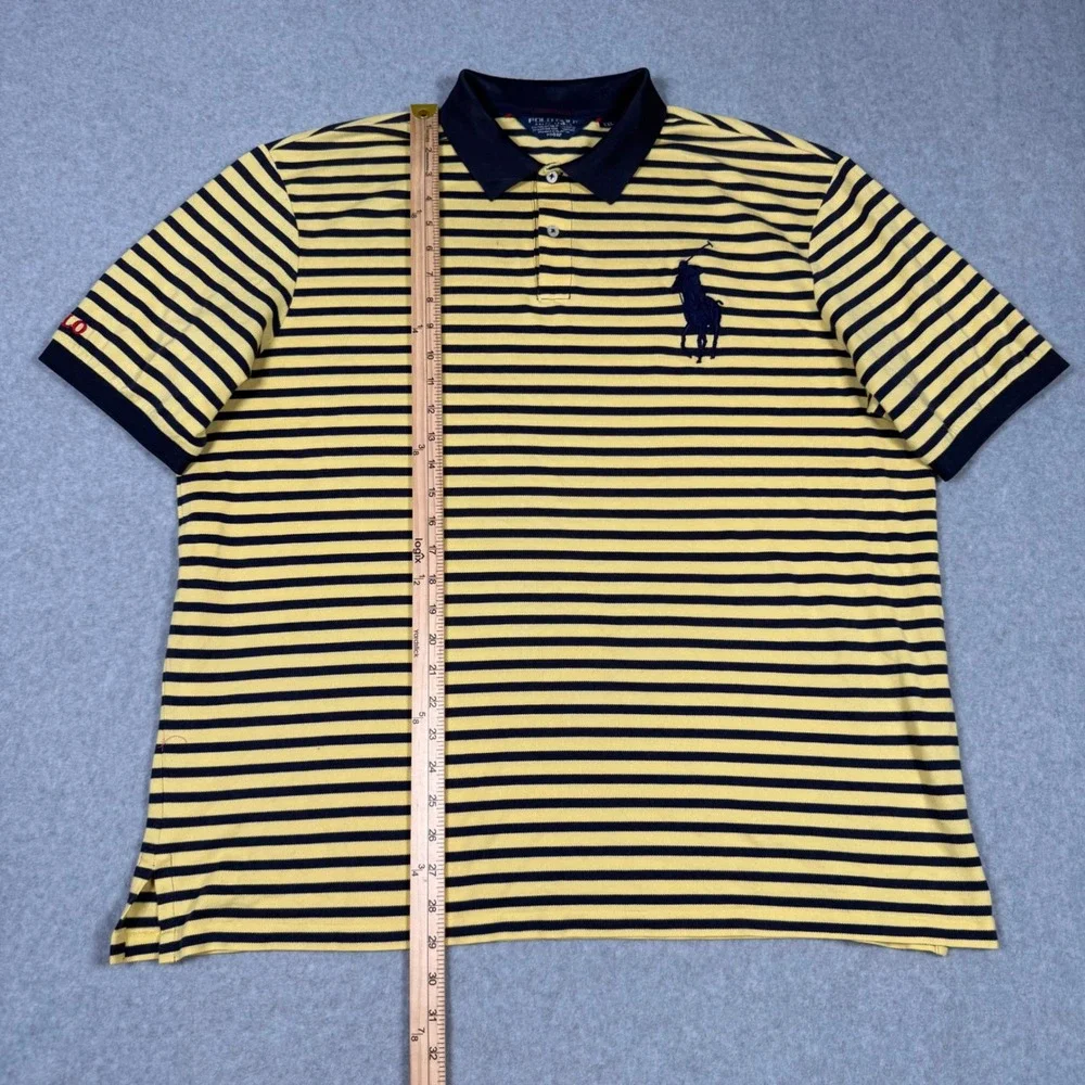 Polo Golf Ralph Lauren Performance Big Pony Striped Polo Shirt Yellow Navy XXL